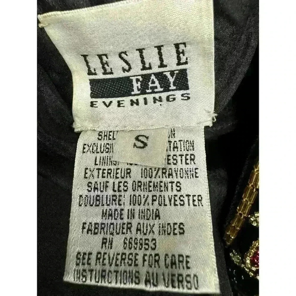 LESLIE FAY Black Velvet Evening Jacket with exquisite Beading and jewels  Size S - Picture 16 of 16